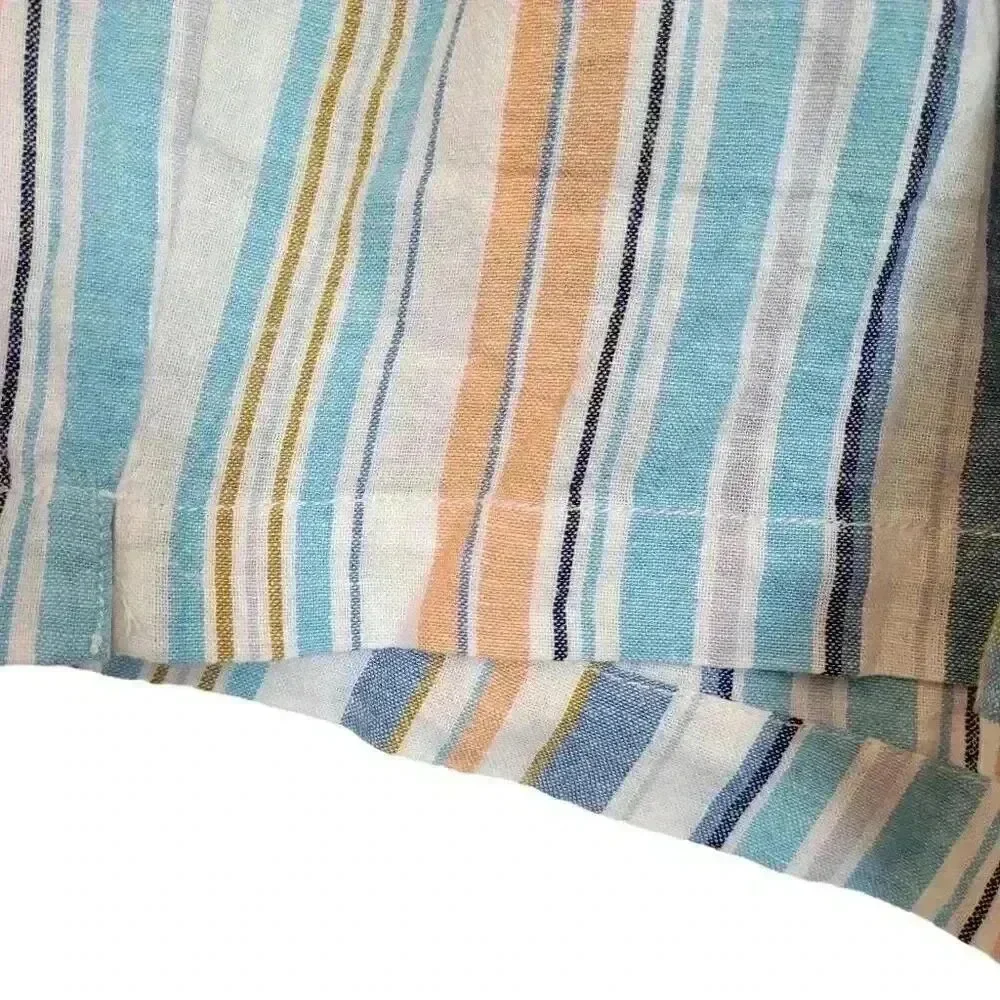 Briggs Women's White/Aqua/Orange Linen/Rayon Drawstring Cuffed Shorts w Pockets